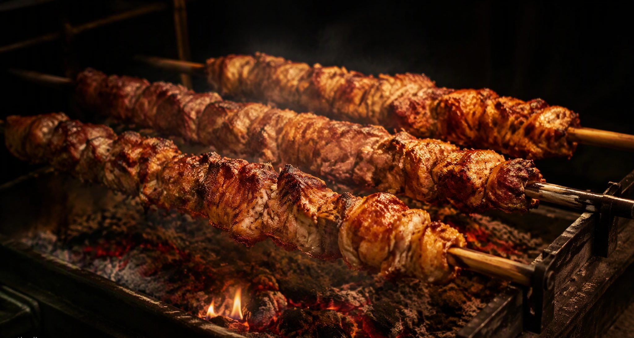 Kontosouvli roasting over charcoal